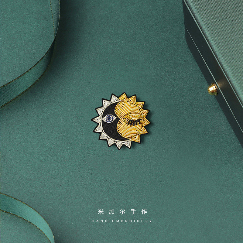 太阳月亮胸针女小众设计衣服别针精致配饰印度丝手工刺绣衣服饰品