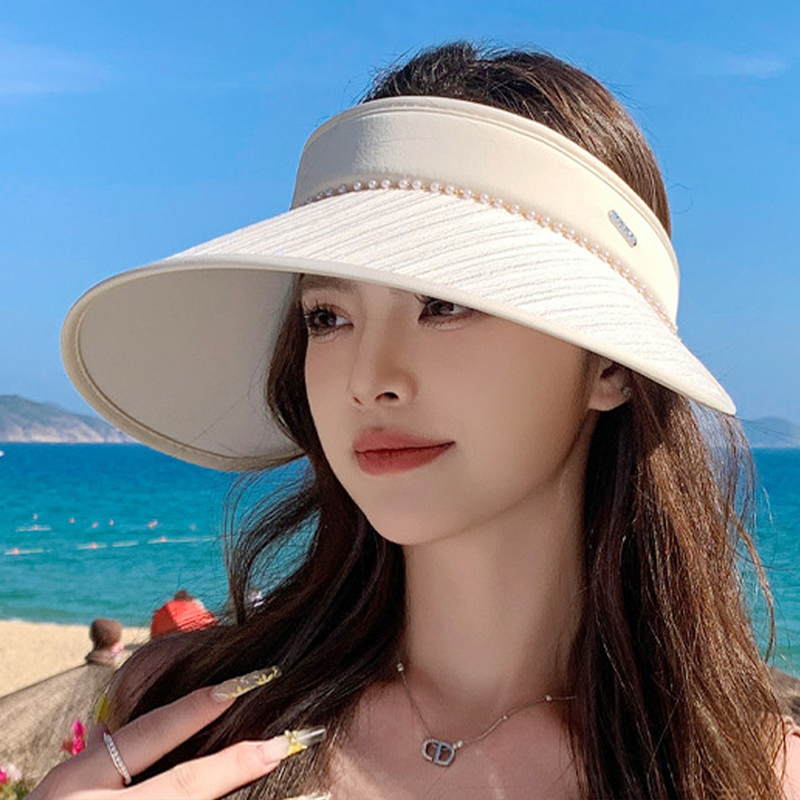 发箍珍珠空顶帽子女夏季新款气质大檐防晒帽防紫外线显脸小遮阳帽