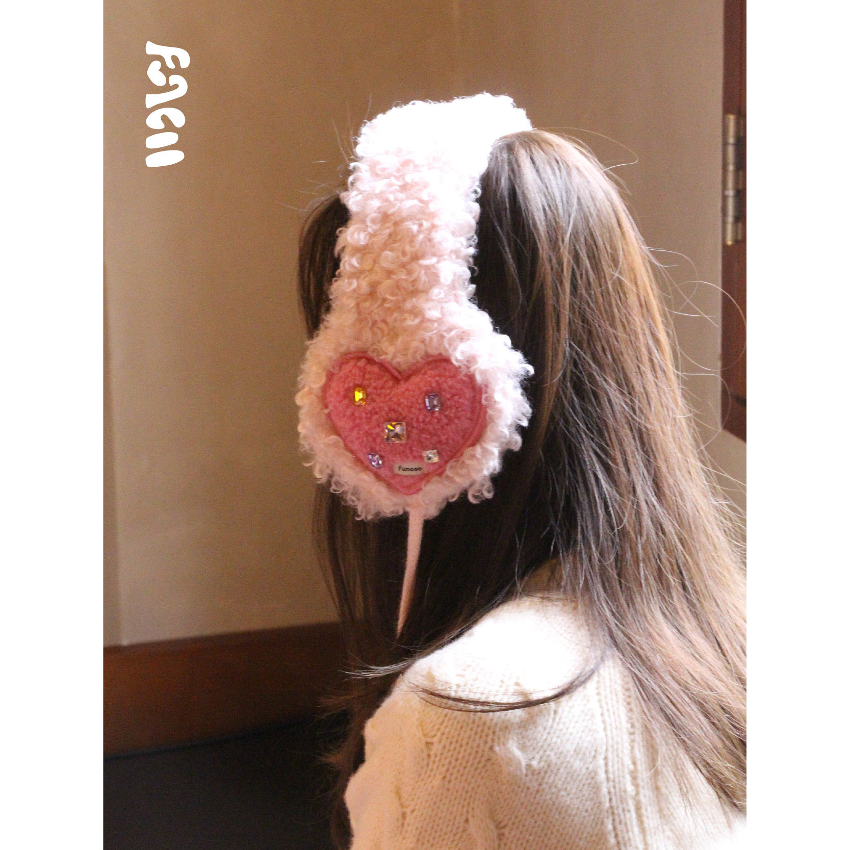 FUNCOO原创设计秋冬保暖圣诞少女亲子爱心绒绒钻饰可折叠防冻耳罩