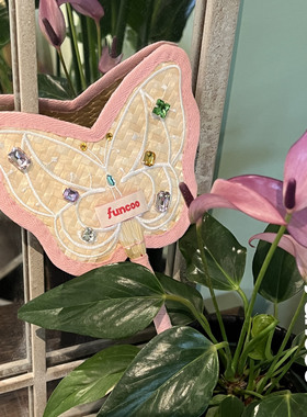 FUNCOO原创设计蝴蝶钻钻扇子串珠挂坠扇子竹编夏季配饰蝴蝶欧根纱