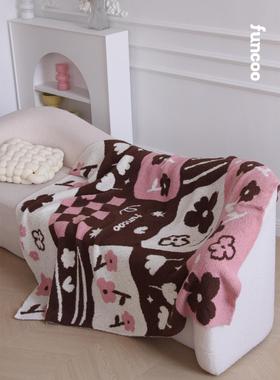 FUNCOO原创设计拼接小花半边绒沙发毯中古设计感家居客厅办公礼物