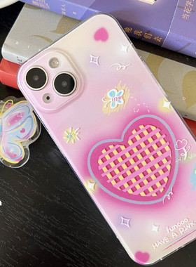 FUNCOO原创设计.绵绵冰甜莓手机壳双层立体爱心精孔全包少女心蝴蝶imd支架串珠适用苹果手机送宝石贴纸