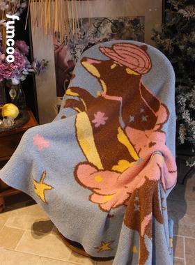 FUNCOO原创设计保暖半边绒冬季软糯卡通手绘小狗午睡沙发办公盖毯