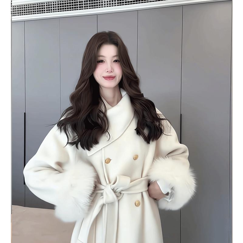 双面羊毛高级感呢子外套皮草