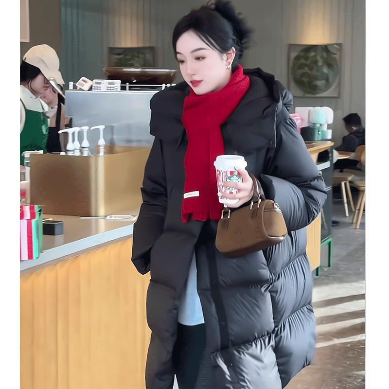 小众设计感鹅绒连帽大码羽绒服