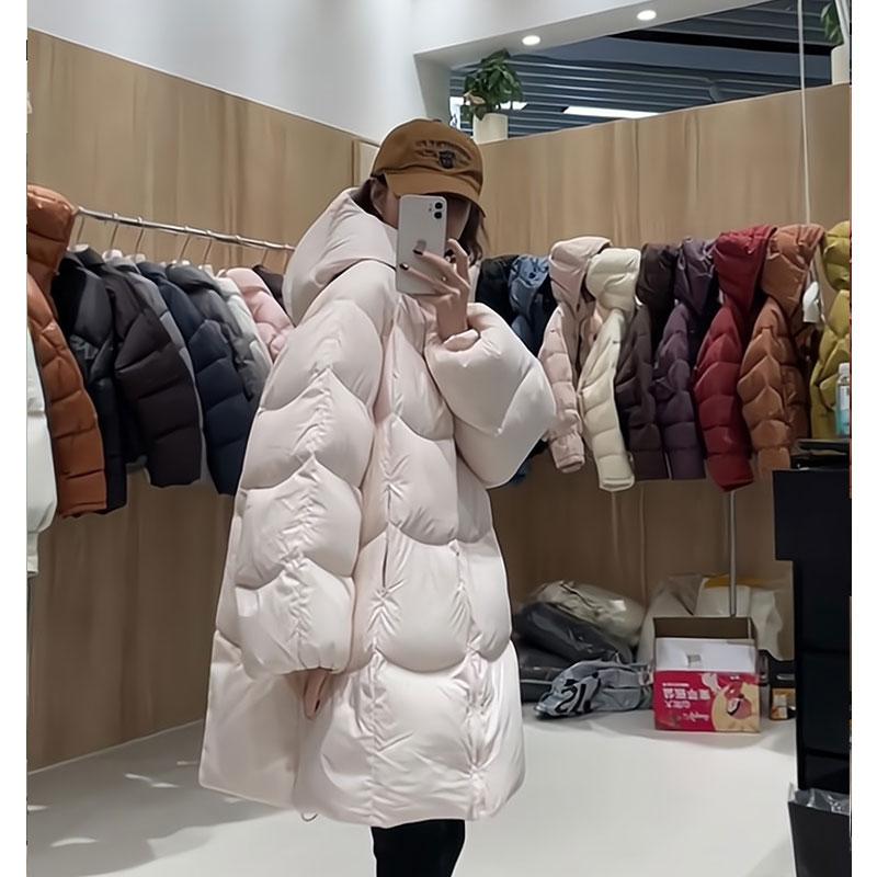 2024冬季新款羽绒服女中长款韩版时尚连帽加厚白鸭绒外套