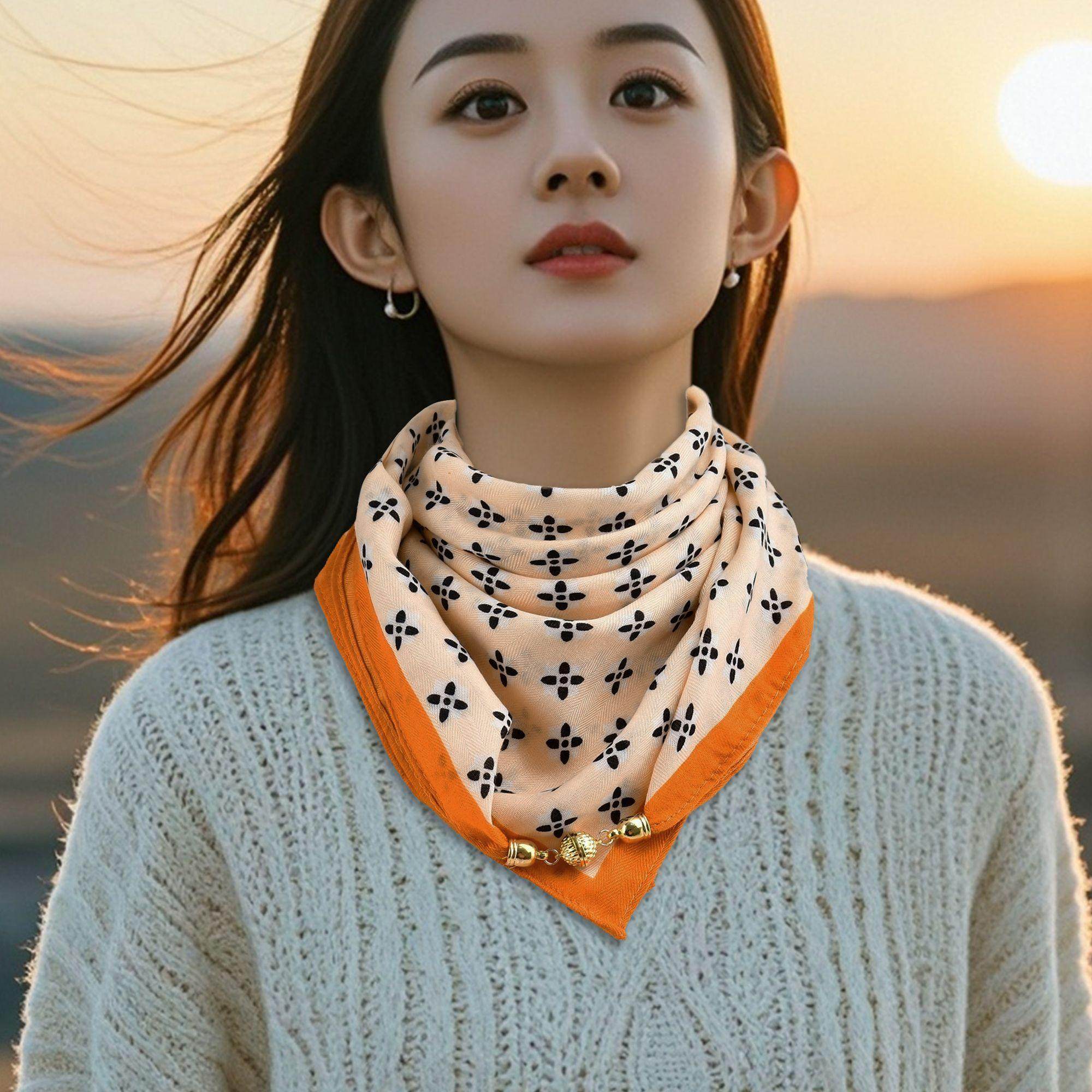 围巾女款2025新款棉麻磁吸扣方巾小众暗扣围脖气质百搭防风保暖