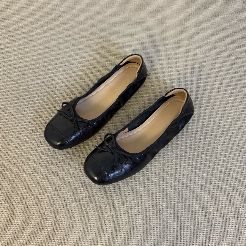 真皮法式复古黑色蝴蝶结奶奶鞋
