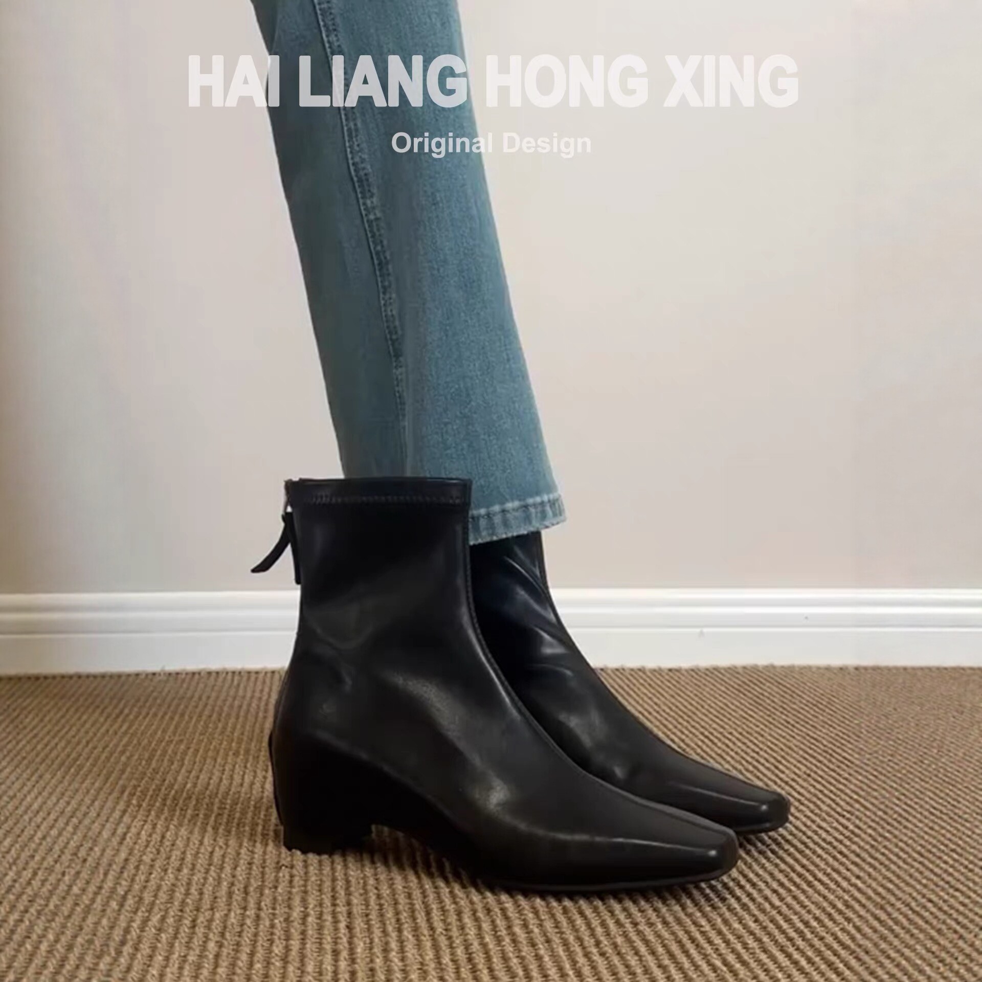 超软羊皮内增高瘦瘦靴通勤马丁靴
