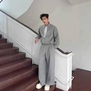 秋季 简约纯色高级感假两件卫衣卫裤 男士 百搭宽松休闲运动套装 套装
