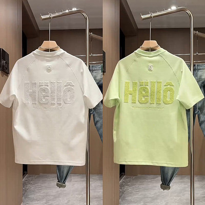 春夏潮牌立体字母刺绣圆领短袖男