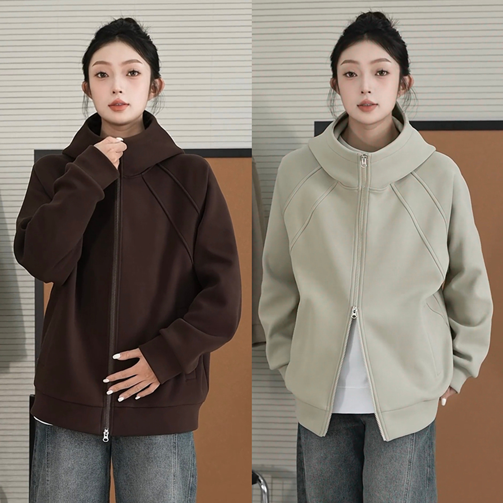 糯米绒连帽外套男女同款开衫卫衣