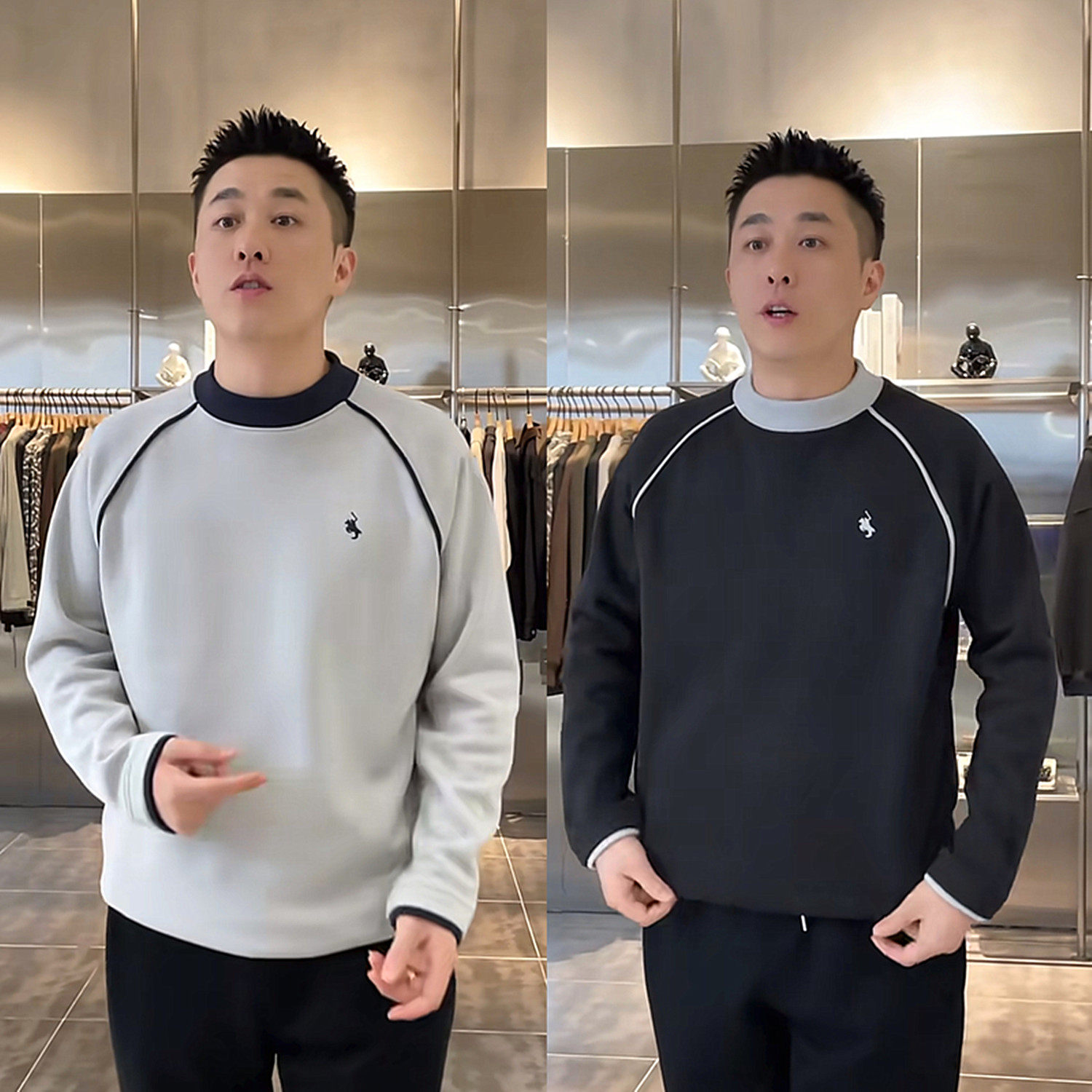 秋季织带刺绣休闲撞色圆领卫衣