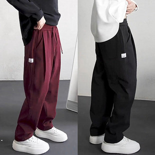 痞帅高级简约纯色百搭宽松哈伦裤 男士 加绒加厚垂感直筒休闲裤 冬季