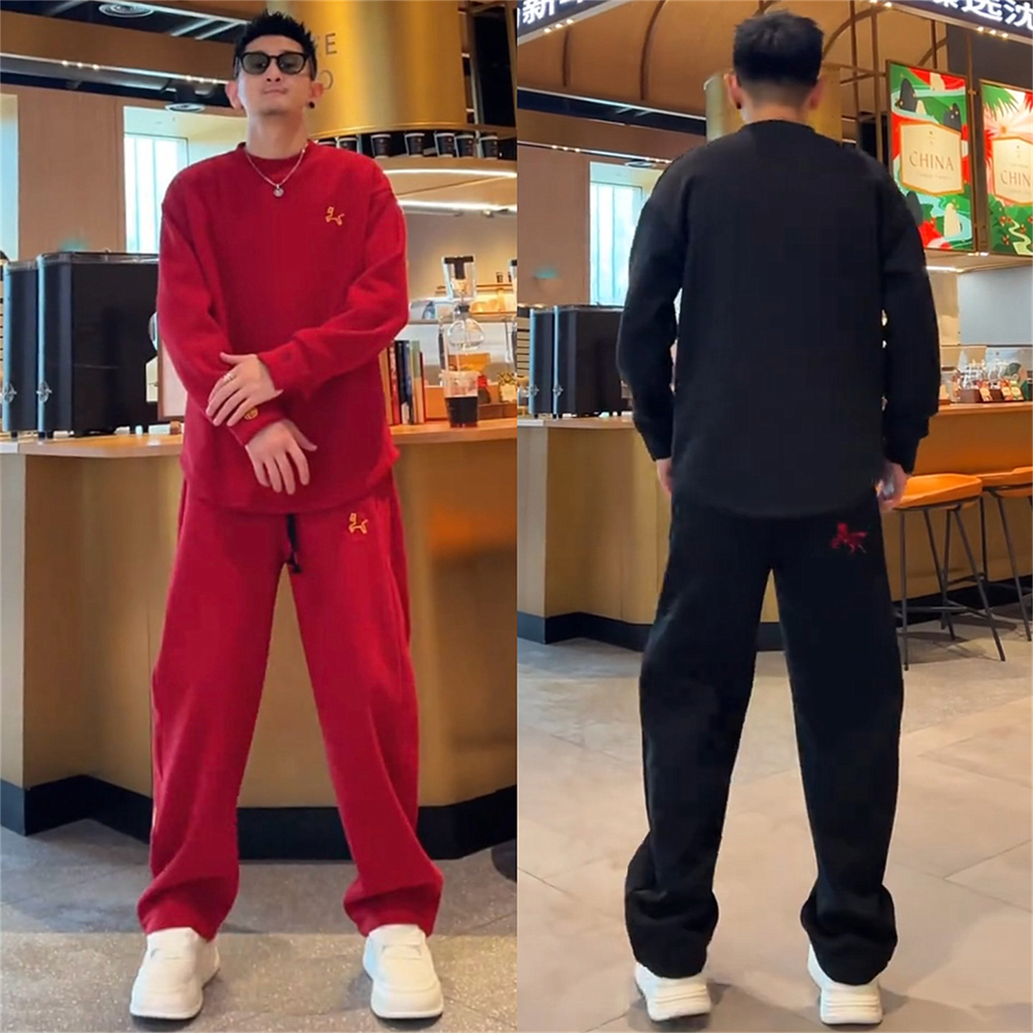 冬季新款加绒加厚刺绣卫衣休闲裤两件套男士潮流百搭宽松休闲套装,男装,休闲运动套装,淘宝优惠券,粉丝福利购,淘宝优惠卷