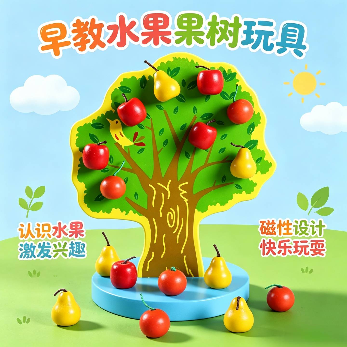 儿童木质磁性苹果树宝宝数数游戏快乐果园儿童早教益智数数乐玩具
