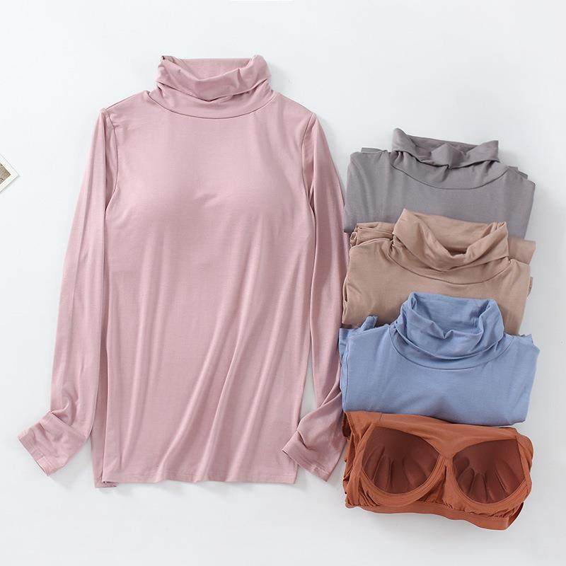 莫代尔带胸垫高领长袖T恤修身内衣免穿文胸罩杯一体打底衫女春秋,女士内衣/男士内衣/家居服,抹胸,淘宝优惠券,粉丝福利购,淘宝优惠卷