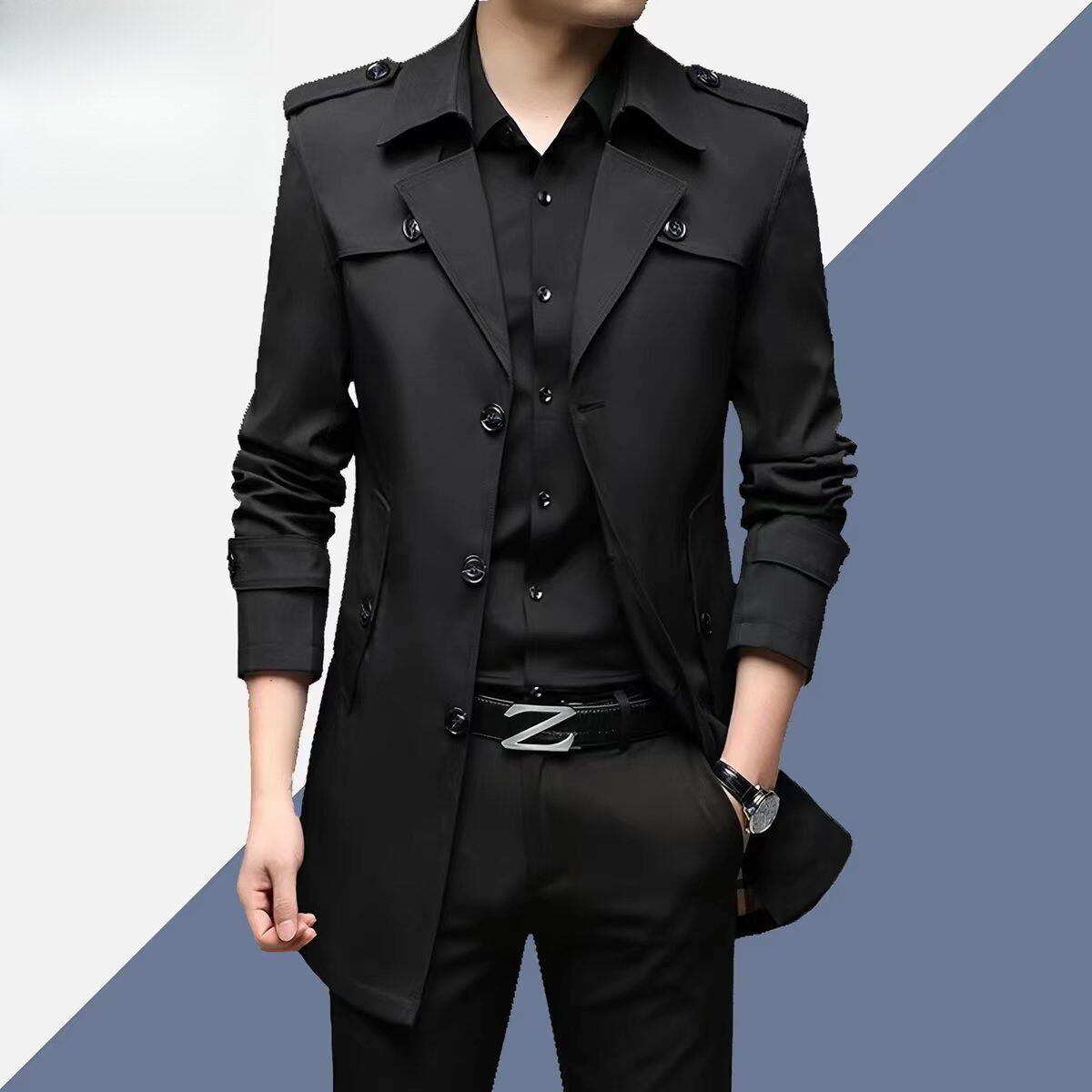 2026春季中长款风衣中年男士休闲高档春秋装外套薄款翻领短款外衣