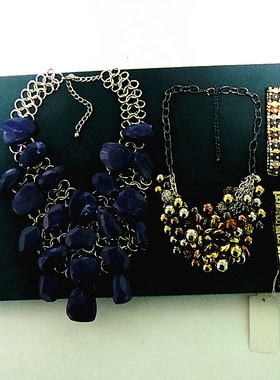 730欧美复古重工中古vintage做旧银色拼色弹力手链石头孤品项链女