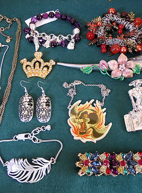 8.6欧美经典vintage孤品老货滴油花朵发夹手链复古珍珠吊坠项链女