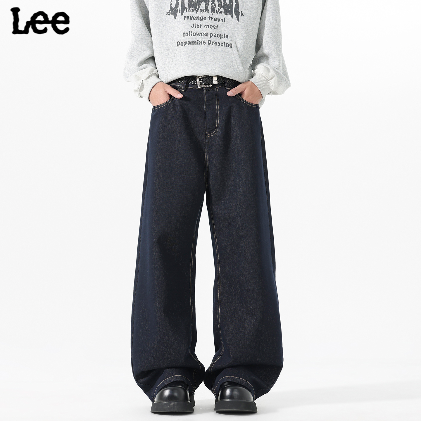 Lee高端牛仔裤男2025秋冬季新款美式水洗原牛宽松大直筒阔腿垂感