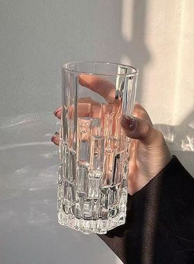 创意方块玻璃杯ins咖啡杯家用浮雕水杯果汁杯冷饮杯熔岩威士忌杯