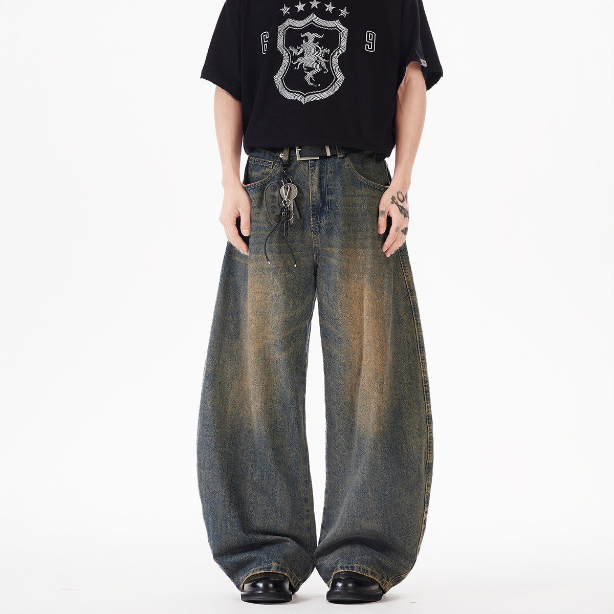 现货A412-DM394-P58-限88-复古蓝弯刀廓形牛仔裤,男装牛仔裤,电商A412