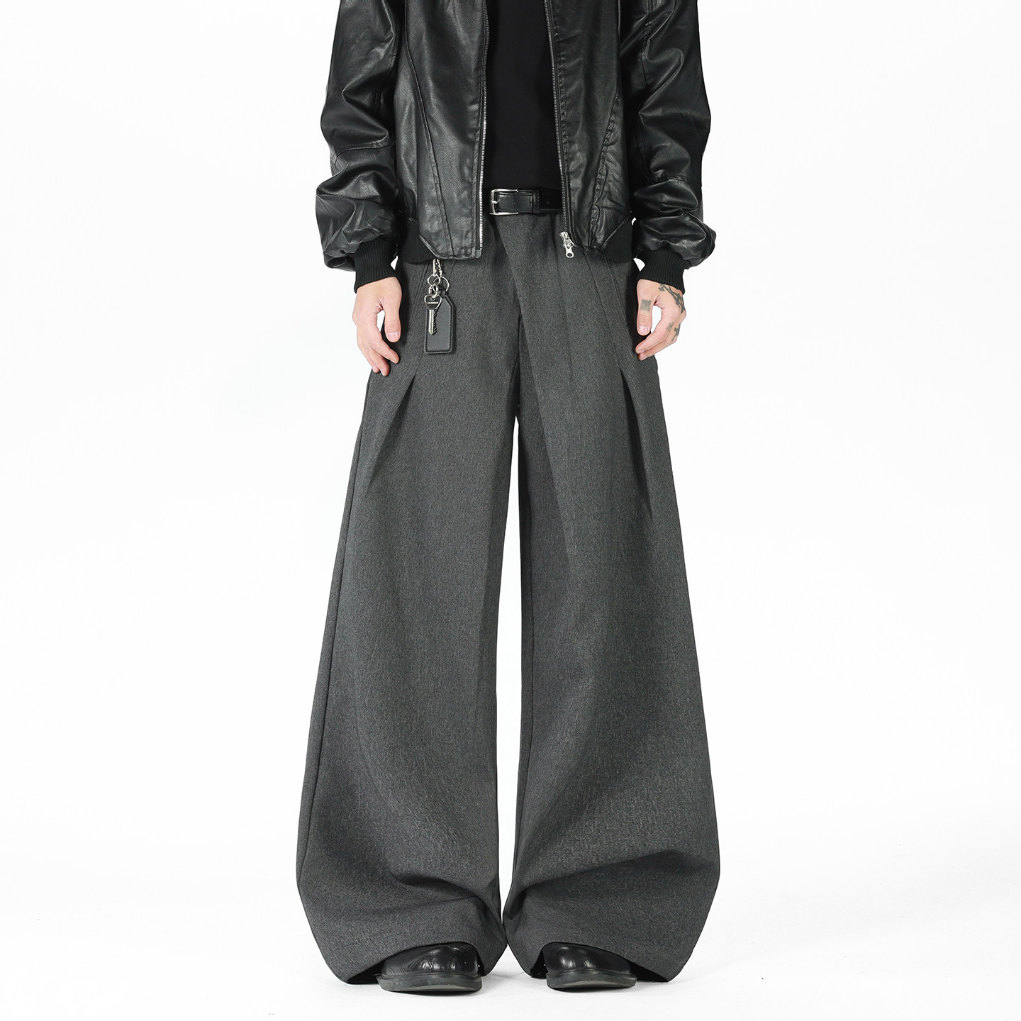 现货A412-DM553-特P54-限价98-打褶斜门襟解构廓形西裤，男装西裤，电商A412