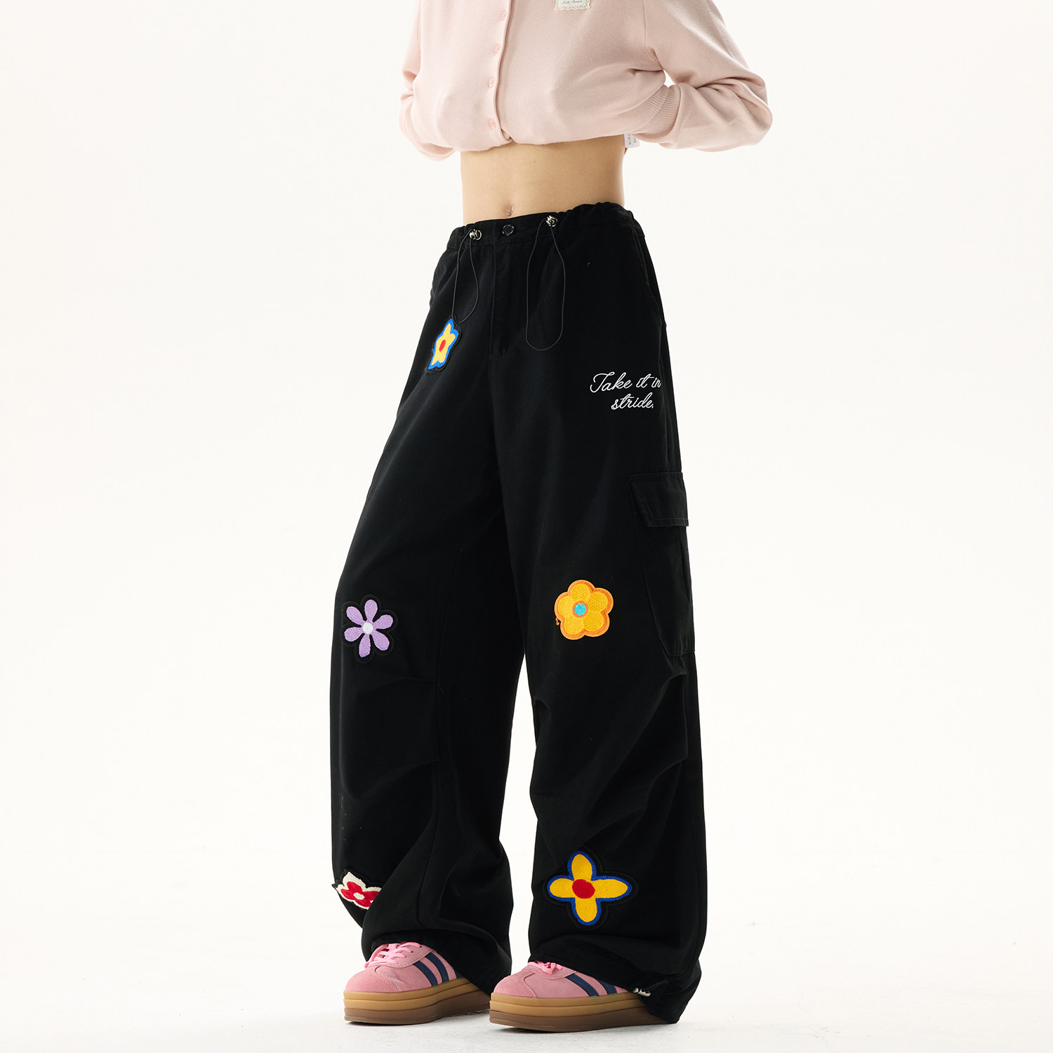 现货A412-DM444-特P62-限价108-刺绣花朵伞兵工装裤图片