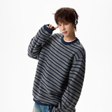原创现货A412-FM802特P55-420g超高质量加绒加厚蓝灰条纹圆领卫衣，男装卫衣，电商A412