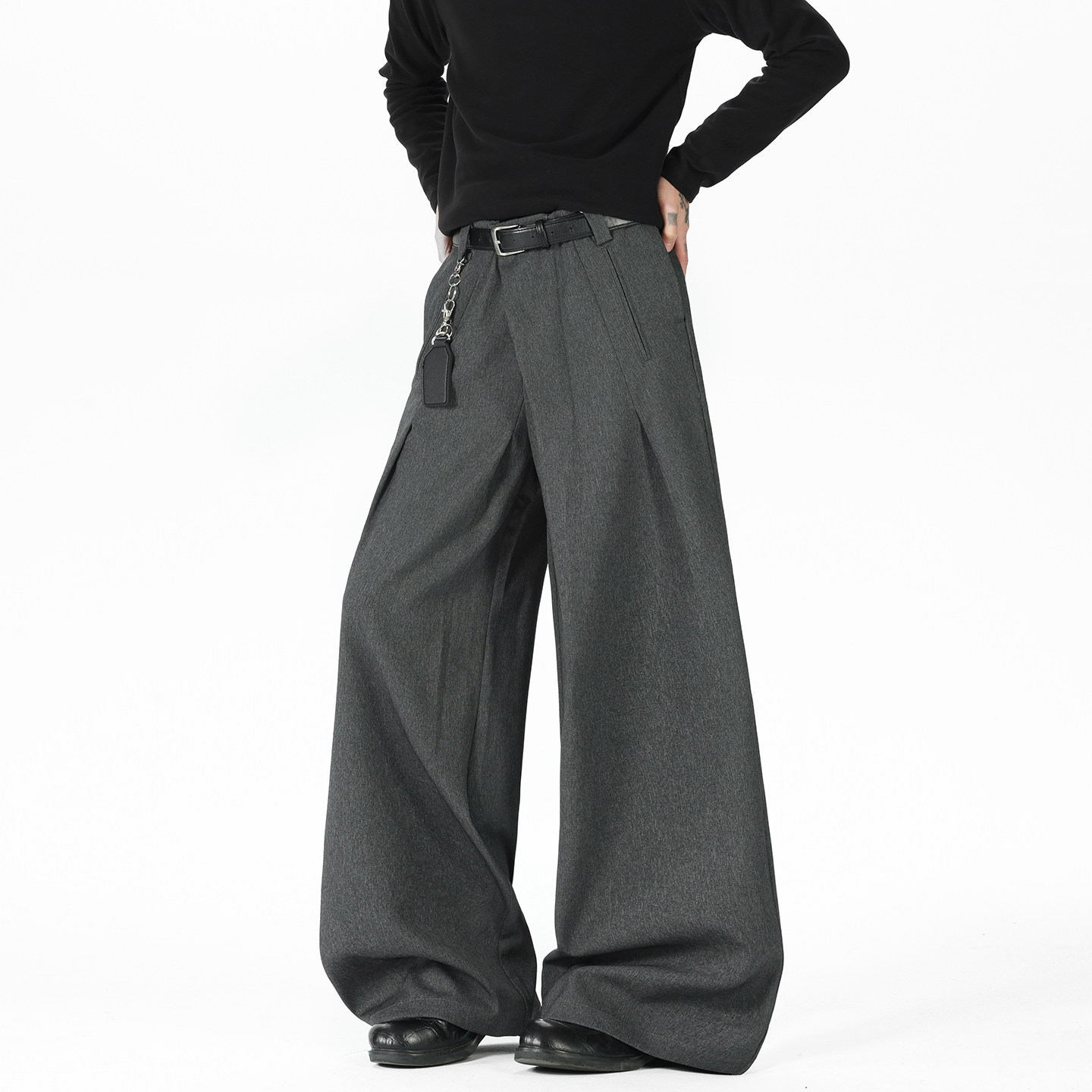 现货A412-DM553-特P54-限价98-打褶斜门襟解构廓形西裤，男装西裤，电商A412