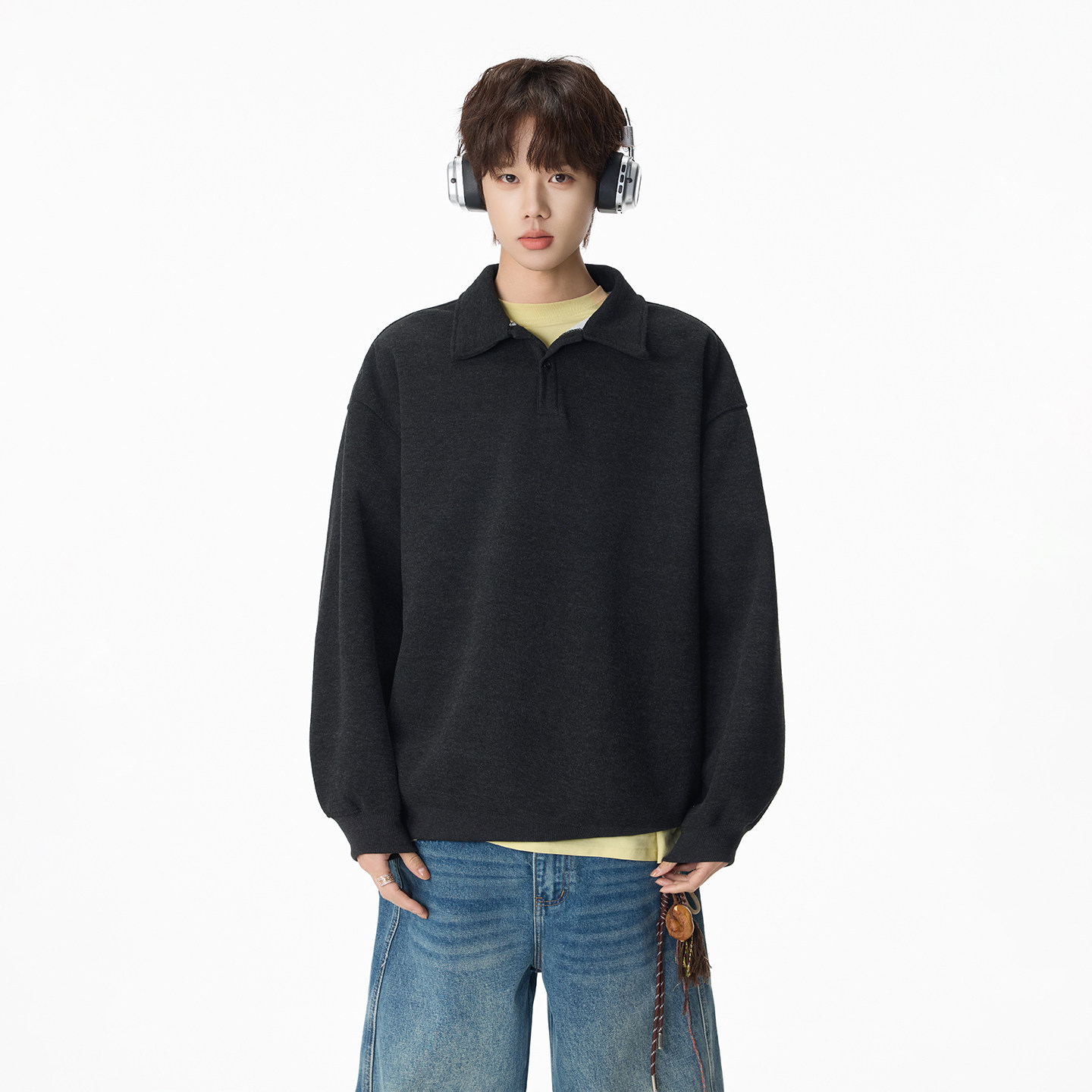 原创现货A412-FM8920-特P58-真醋酸羊毛混纺重磅深度库存POLO卫衣，男装Polo衫，电商A412