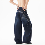 现货A412-DM412-特P48-限88-黑色玫瑰刺绣弯刀牛仔裤，男装牛仔裤，电商A412