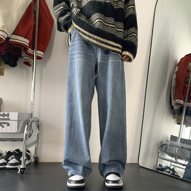 A412-DM60-P50限价68秋冬宽松直筒拖地复古水洗三色牛仔裤长裤，男装牛仔裤，电商A412