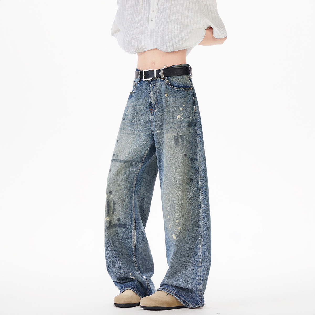 现货A412-DM383-特P45-限价78-泼墨直筒牛仔裤成份65棉20.5聚酯,男装牛仔裤,电商A412