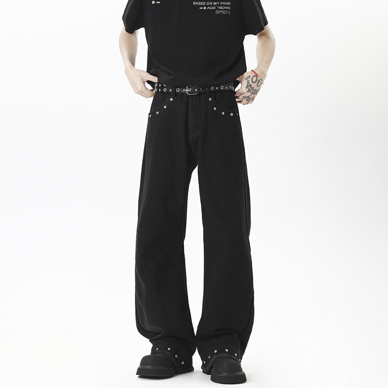现货-A412-DM323-P58-限78-铆钉水洗微喇毛边牛仔裤,男装牛仔裤,电商A412
