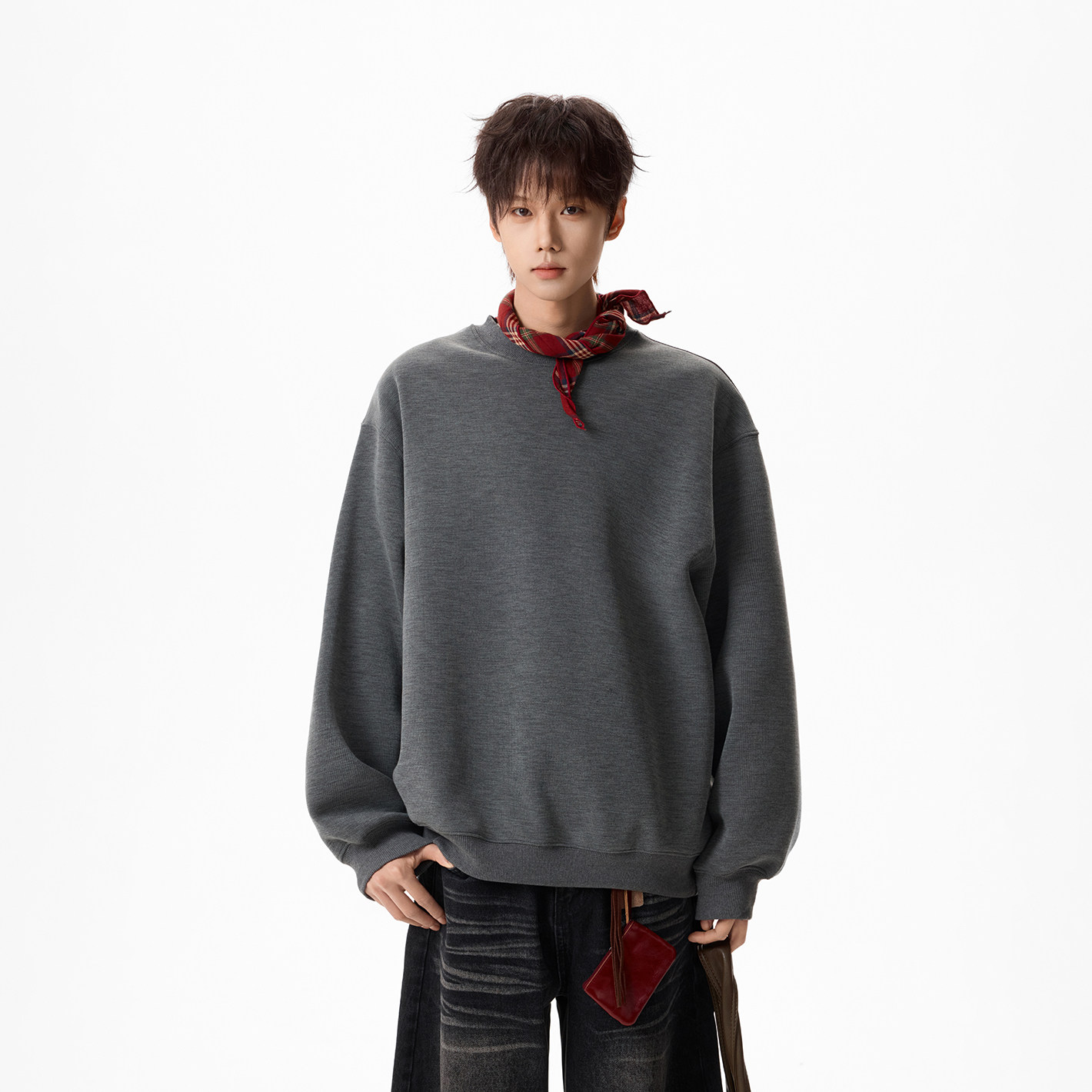 原创现货A412-FM801-特P55-超高质量400g加绒加厚格雷灰圆领卫衣，男装卫衣，电商A412