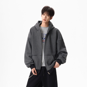 原创现货A412-FM805-特P78-420g条纹连帽开衫拉链卫衣外套，女装短外套，电商A412