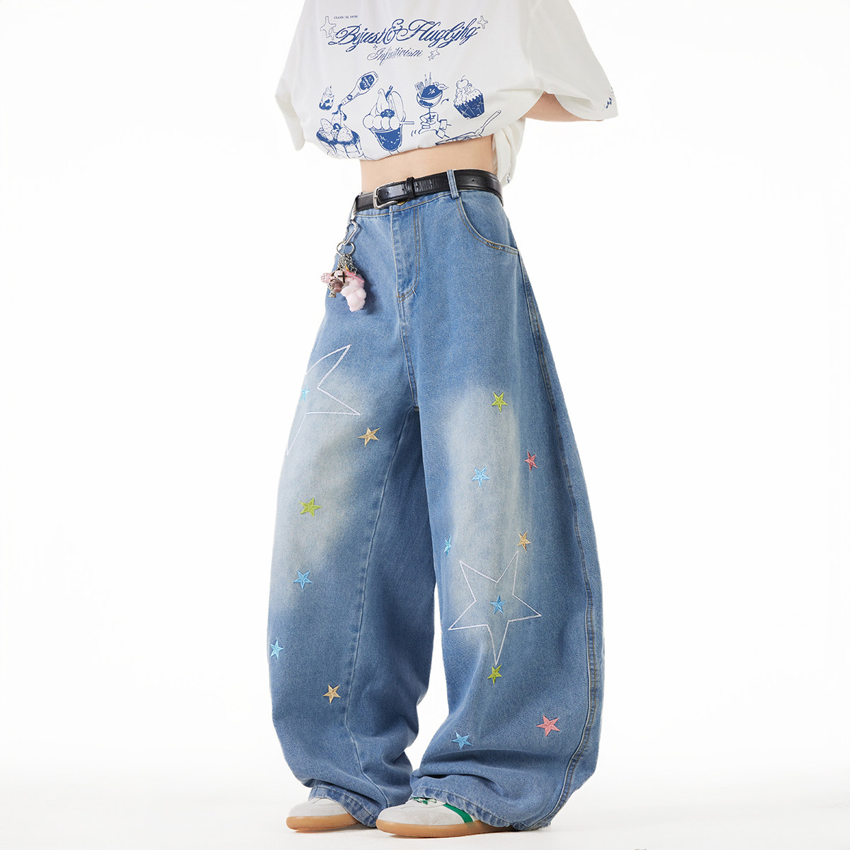 现货A412-DM375-P60-限88-刺绣星星弯刀廓形牛仔裤,男装牛仔裤,电商A412