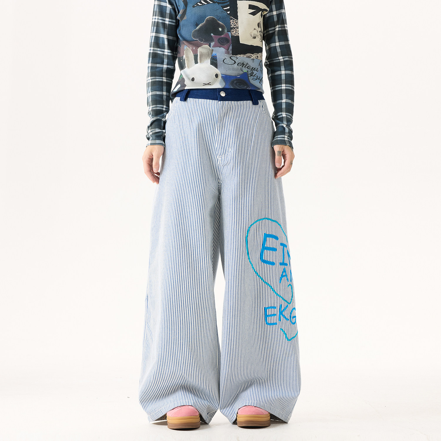 现货A412-DM463-特P55限价98-刺绣条纹廓形牛仔裤,男装牛仔裤,电商A412