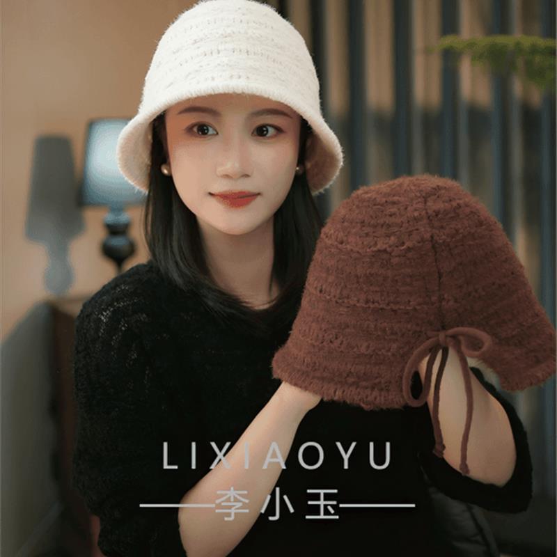 李小玉帽子后开叉显脸小镂空针织渔夫帽子盆帽秋冬保暖护耳水桶帽