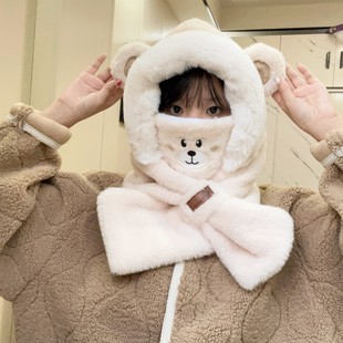 小秋家的宝藏可爱小熊帽子围巾一体保暖秋冬加绒加厚护耳防风骑行