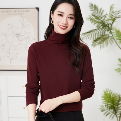 十三行丽姐双面澳绒秋冬新款加厚加绒堆堆领长袖高领打底衫T恤女