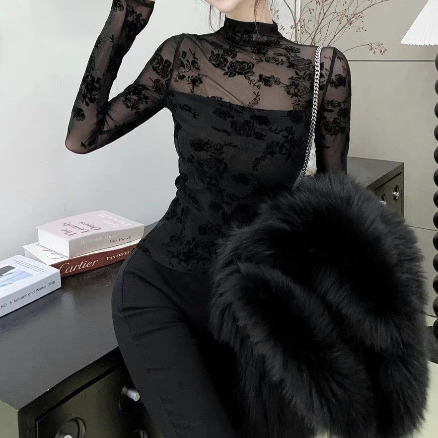 汇达女人味+显白显瘦半高领长袖蕾丝衫厚款保暖打底上衣网红洋气,女装/女士精品,蕾丝衫/雪纺衫,淘宝优惠券,粉丝福利购,淘宝优惠卷