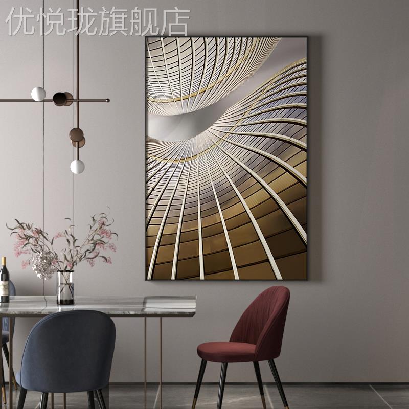 网红现代奢客厅玄关装饰画建筑轻壁背尽景墙走廊头视觉伸竖版挂延图片