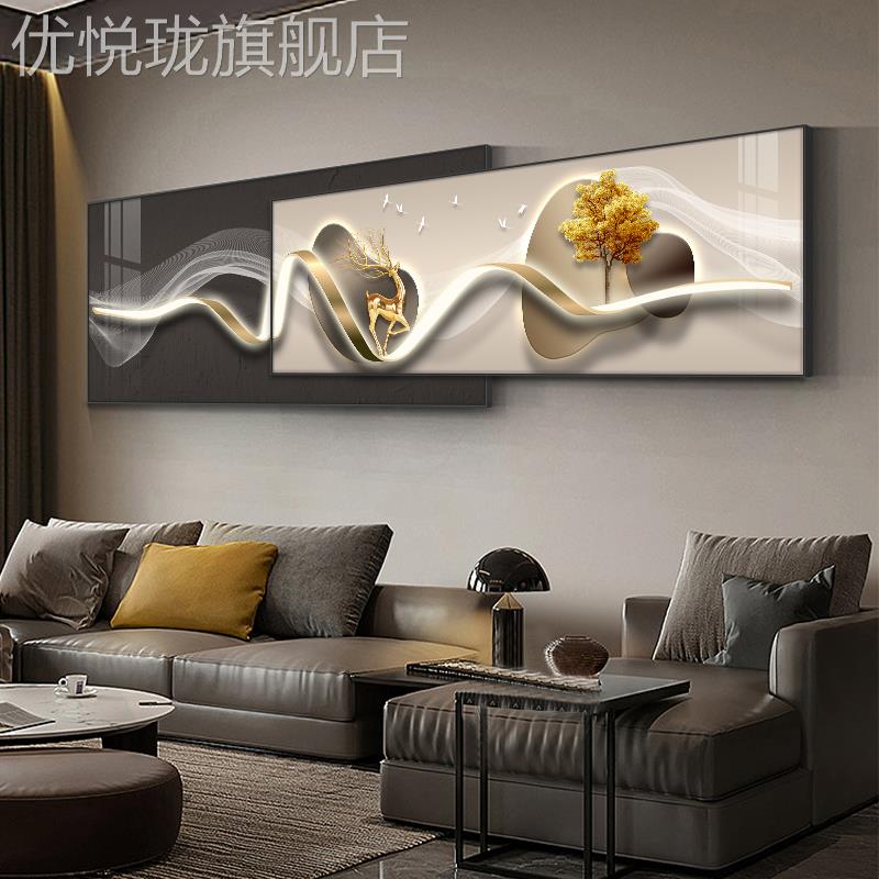 网红沙抽现代轻线奢厅装饰画高级感象条叠加壁画大气发背景墙客挂图片