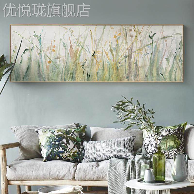 网红美式简约客厅装饰墙画北欧风艺术横幅壁画沙发景背挂画卧室床