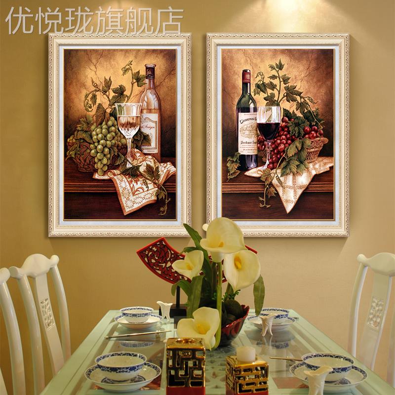 网红欧式幅餐厅装饰画酒杯水果壁画吃单饭厅挂画厨房油画美式客厅图片