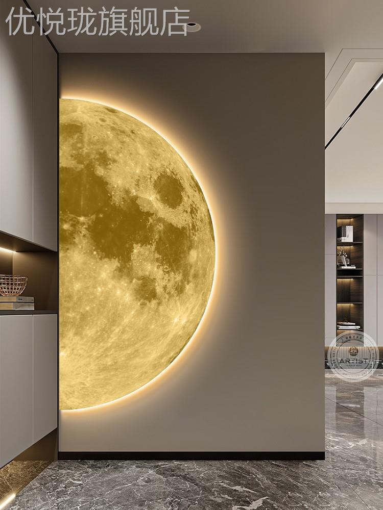 定做关玄画装饰画高级感侘寂风客厅壁画月球围灯画沙发氛背景墙挂