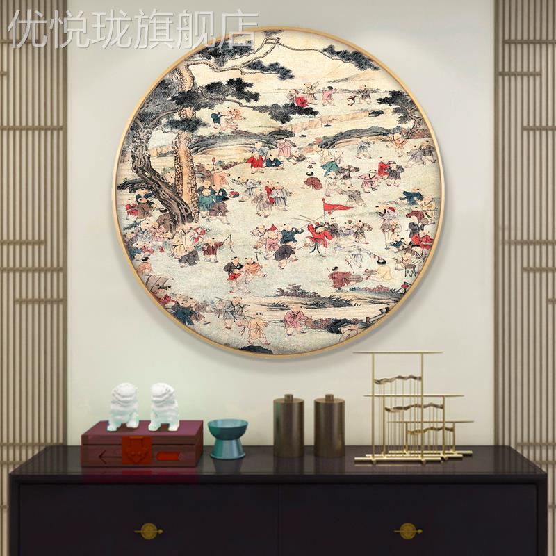 网红子百图挂玄关福好运画纳福百子迎装饰画子孙客满堂福娃壁画厅